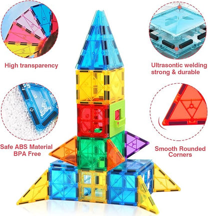 Magnetic Tiles for Kids Ages 3-5 4-8 STEM Educational Gifts Toys for 3 4 5 6 7+ Year Old Boys Girls Magnet Building Blocks Beginner Set Sensory Toddler Toys for Age 3-4 Christmas Birthday