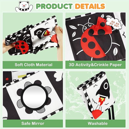 High Contrast Baby Toys for Newborn - Tummy Time Black and White Baby Toys for 0-3-6-12 Months - Soft Montessori Visual Stimulation Sensory Infant Book - Gift for Boys Girls