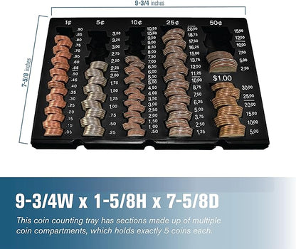 BankSupplies Self-Counting Loose Coin Tray | Black/White | Coin Holder & Organizer | Holds 6 Change Denominations | Non-Slip | Pennies, Nickels, Dimes, Quarters, Halves & SBA Dollars