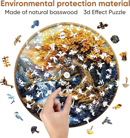 Wooden Puzzles for Adults, Tree of Life Waterfall River Wooden Jigsaw Puzzles 200pcs,11.2x11.2in, Medium, Unique Shape Adult Puzzles,Irregular Creative for Adults and Kids Family Game
