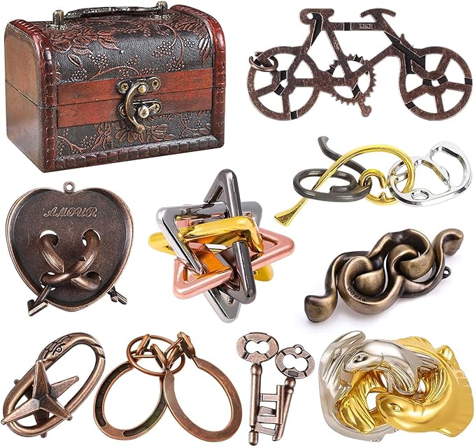 9 PCS Puzzles Metal Brain Teaser Puzzle Logic Metal Puzzle for Adult Lock Puzzles Gift for Adults Teenagers Kids