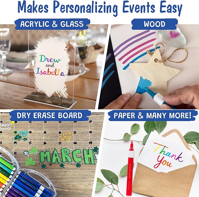 The Pencil Grip Magic Stix Washable Acrylic Markers for Kids and Teens, 12 Non-Toxic Colors, Allergen-Free, Vibrant Paint Pens for Crafting and DIY