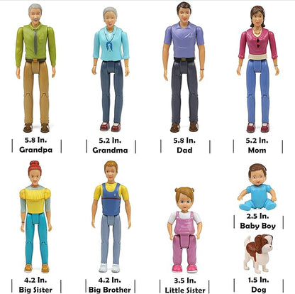 Beverly Hills Doll Collection Sweet Lil Family Friends Figures - New Addition Set of 9 Dollhouse People - Grandma, Grandpa, Mom, Dad, Sister, Brother, Toddler, Baby and Dog