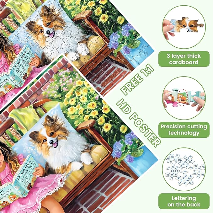 300 Pieces Girl Puzzle for Adults, Dog Jigsaw Puzzle 300 Pieces Recycled Cardboard Jigsaw Puzzles for Adults, Family Challenging Game Home Decor Gift Toy for Teens Kids Seniors 20.5×15 in