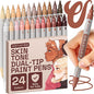 ARTISTRO 24 Skin Tone Dual Tip Brush + Fine Acrylic Paint Pens Ideal for Calligraphy - Paint Markers for Fabric, Rock, Glass, DIY - Stocking Stuffers, Christmas Gift Idea for Teens, Grandkids, Kids