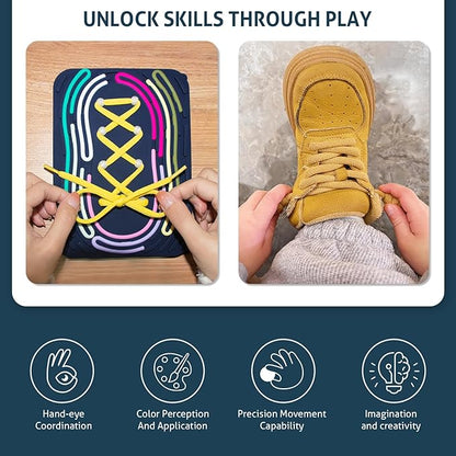 Sensory Activity Board: Silicone Fidget Toy | Shoe Tying Practice & Portable Travel Strap | Silence Stress Relief for ADHD & Autism | Anxiety Calming | Kids 3+ & Adults Ready Packaging