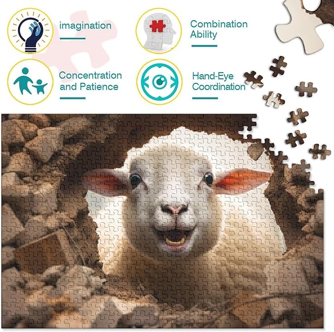 Sheep Adults Fun Thickened Wooden Jigsaw Puzzles 1000 Piece 3D Animal Stress Relief Toy Decoration Education Game Toy Intellectual Game Relaxation and Intelligence 1000pcs (75x50cm)