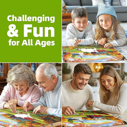 Fall Farm 500 Piece Jigsaw Puzzle for Adults, Brain Challenging Shaped Puzzle for Game Night, Family, Friends