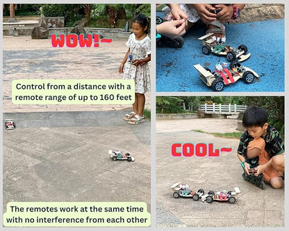 Wooden Wireless Remote Control F1 Racing Car Science Kit to Build (3 Pack of Green)