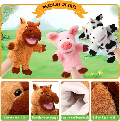 Lenwen 6 Pcs Operation Christmas Items Bulk Animal Hand Puppets with Working Mouth 10 Inches Plush Puppets for Toddler Kid Storytelling Imaginative Role Play Show Party Gifts(Farm Animal)