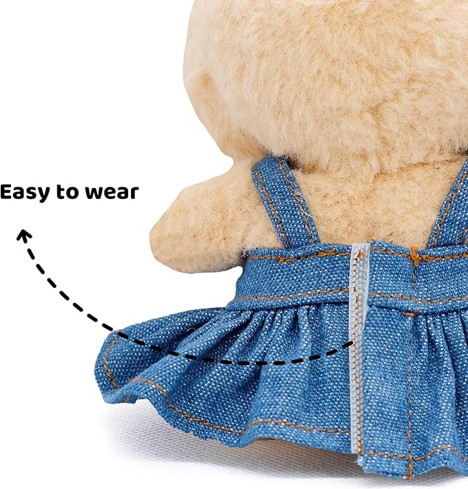 Doll Clothes Compatible with Labubu 17cm Cute Style Doll Outfit 2 Piece Set Including a Denim Dress and Red Bow - Dolls Skirt Accessories - No Doll (Blue)