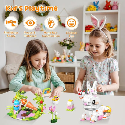 Easter Bunny Building Blocks Set: 12 in 1 Bunny Basket Stuffers Gifts Eggs Fillers Toy for Teen Kids - Cute Party Favors Box Easter Building Toys Sets 12 Eggs Kids Girls