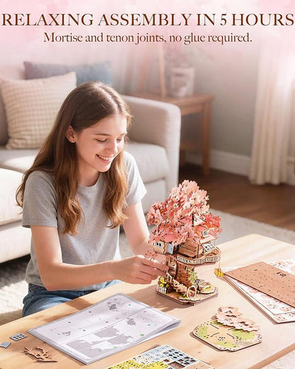 Rolife DIY Miniature House Kits Sakura Tree House 12" 3D Wooden Puzzles for Adults, Japanese Cherry Blossom Model Building Kit, Bonsai Craft Home Decor Gifts for Adults Family