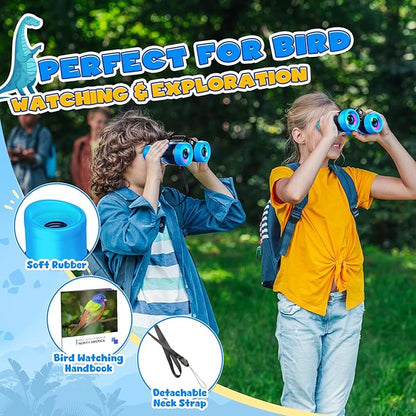 Dinosaur Binoculars Toys for Kids 3 4 5 6 7 8Year Old Boys Girls Christmas Birthday Gifts for Boy Grandkids Ages 3-5 4-6 Toddlers Blue Dino Binoculars Toys Bird Watching Outdoor Camping Telescope Toy