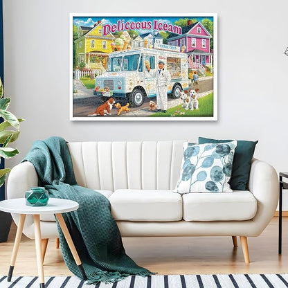 Puzzles for Adults 1000 Pieces Vintage Ice Cream Truck Jigsaw Puzzles Challenging Puzzle for Stress Relief, Home Decor and Gifting