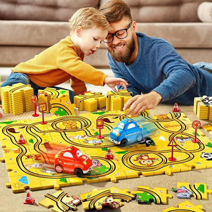 Bennol Puzzle Tracks Car Toys Gifts for 3 4 5 Year Old Boys, 48PCS Puzzle Racer Cars Play Set for Kids Ages 3-5 4-6, Toys Gifts for 3 4 5 Year Old Boys, Puzzle Racer Kids Car Track Set