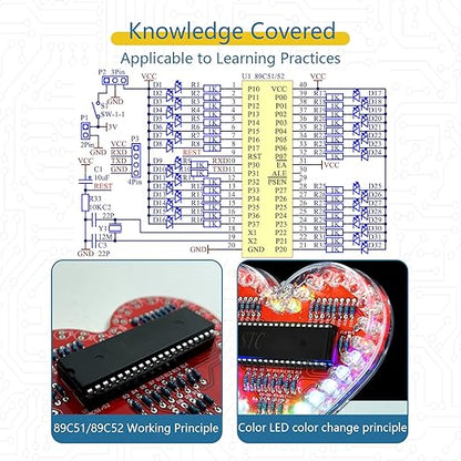 EIELE Soldering practice kit 7-colour heart-shaped LED running light Various changing modes automatic switching Soldering practice Suitable for school teaching and beginner learning Soldering required