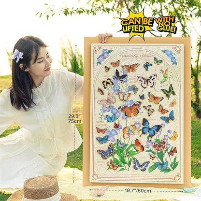 MOMIBOOK Puzzles for Adults 1000 Pieces Jigsaw Puzzles of Butterflies Whisper of Blossom, Pearlescent Butterfly Painting Image Challenging Hard Impossible Puzzle Unique Party Christmas Birthday Gifts
