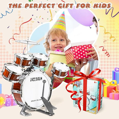 Toy Drum Set for Kids Toddler Jazz Drum Kit with 5 Drums Percussion Musical Instruments Toys for 3 4 5 Year Old Boys Girls Gifts Ages 3-5