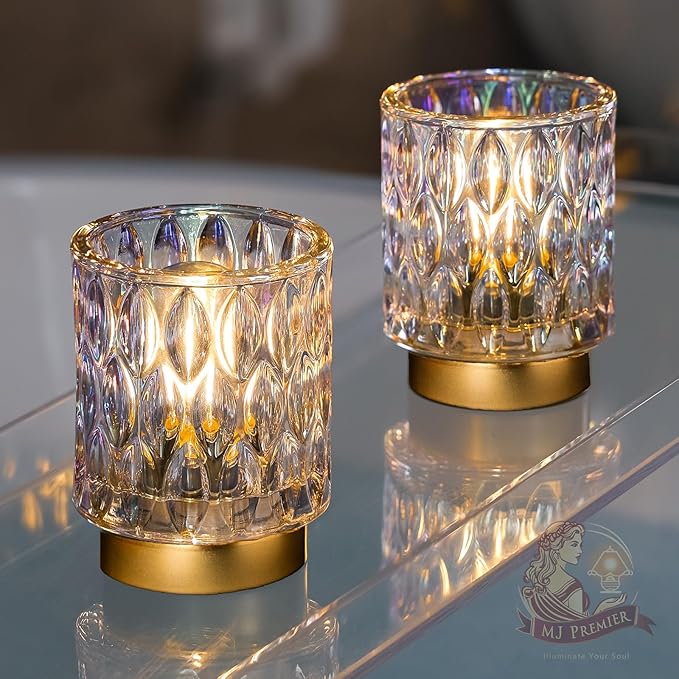 Battery Operated Table Lamps Timer, Mini Crystal Lamp for Area No Plug, Cordless Lamp with LED Bulb for Power Outage, Decorative Lamps for Tabletop/Corner/Entryway/Stairway/Bathroom/Fireplace(2*PEARL)