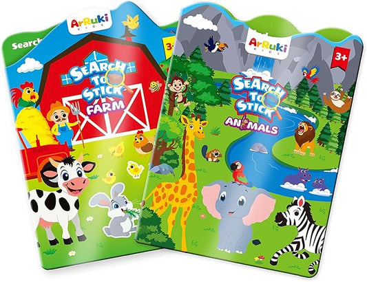 2 Sets Reusable Sticker Books for Toddlers, Jelly Sticker Activity Books, Toddler Craft Activities Toddler Travel Toys -Farm Animals, Safari