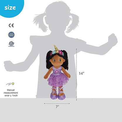 June Garden 14" Ballerina Rag Doll Ella - Plush Soft Doll for Little Girls - Purple Dress