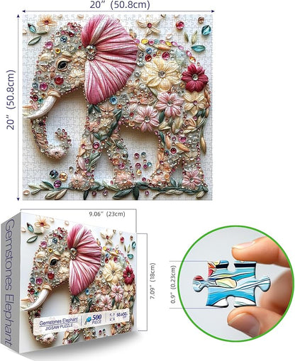 Elephant Jigsaw Puzzles for Adults 500 Pieces Colorful Crystal Flower Puzzles Beautiful Diamond Art Puzzle Difficult Unique Family Challenging Games Gift for Teens Adults Puzzle (20"x20")