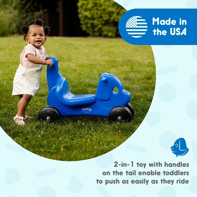 CarePlay Puppy Ride-On Toy, 2-in-1 Design with Push Handles, Walker & Ride-On Toys for Toddlers, 1-3 Year Old Boys & Girls, Durable Polyethylene Body, 4-Pack Blue, Red, Green, & Purple