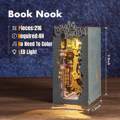 Rolife LED Book Nook Kit-Decorative Bookend Stand-3D Wooden Puzzle for Adults-Bookshelf Insert Booknook-Room Decor for Teen Girls Boys Women Men