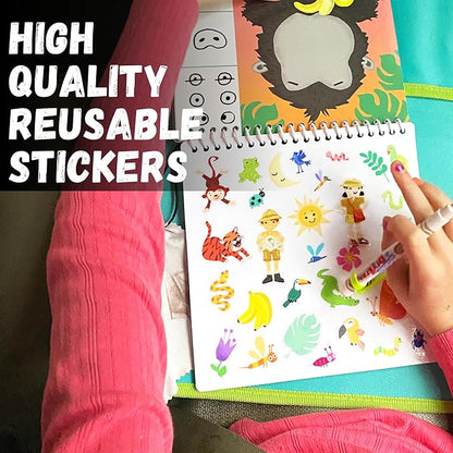 Totebook Kids Travel Educational Activity Book with Washable Markers - Car and Airplane Activities, Learning Toys for Toddlers- Reusable Stickers for Ages 4, 5, 6 (Princess & Extra Jungle Book)