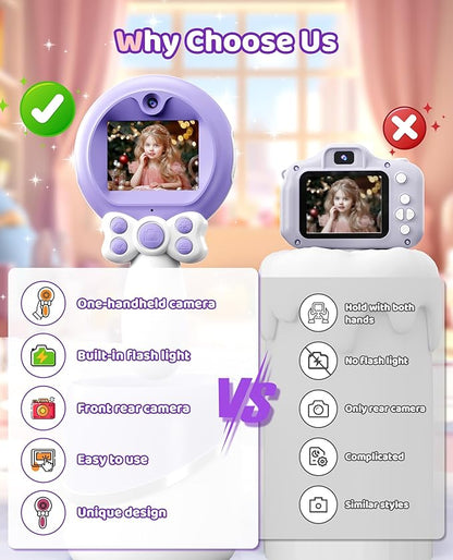 TEKFUN Kids Camera Toy for Girls - Birthday Girl Gifts with Magic Wand Design - Digital Video Camera for Kids with 32GB SD Card - Easter Basket Essentials for Girl 2 3 4 5 6 Year Olds, Purple
