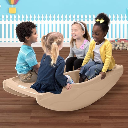 Simplay3 Two Sided Rock and Roll Teeter Totter Seesaw and Climbing Bridge, Fits up to Four Children and Kids for Rocking and Climbing - Indoor/Outdoor, Made in USA (Latte)