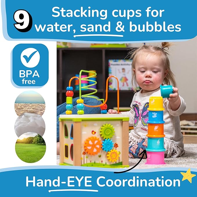Toyventive Wooden Kids Baby Activity Cube - Girls Gift Set | 1st Birthday Gifts Toys for 1 One, 2 Year Old Girl | Developmental Toddler Educational Learning Girl Toys 12-18 Months | Bead Maze