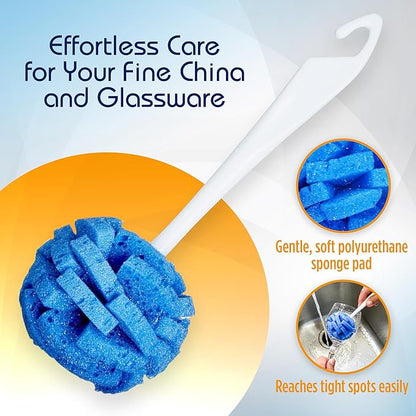 Compac Home Dish Wand China Scrubbing Sponge, Cleans Dishes and Glassware Effectively, Unique Round Ball Shape for All-Around Cleaning, Flexible Brushes are Gentle on Your Nice Dishes, 6 Count