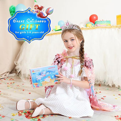 Princess Dress Up Toys Mermaid Dress Up Cape Kit 9 Pcs Gift Set for Little Girls 3-8 Years Old