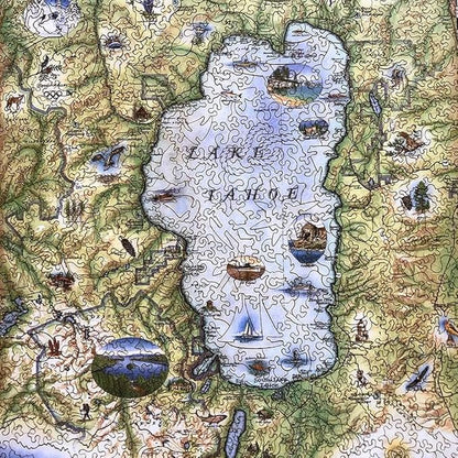 Lake Tahoe Map Cardboard Jigsaw Puzzle - 1000 Pieces, Hand-Illustrated - Educational, Family Activity, Ages 7+, Includes Poster - 25.4 x 19.8