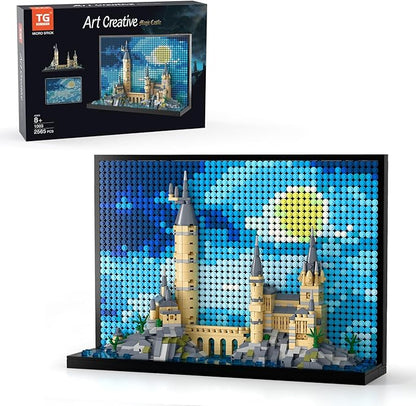 Micro Brick Magic Castle Building Set: 3D Wall Art | 2-in-1 Home Decor Model | Creative Castle & Painting Display | DIY Gift Idea Building Toy for Teens Ages 8+ Kids, Adults