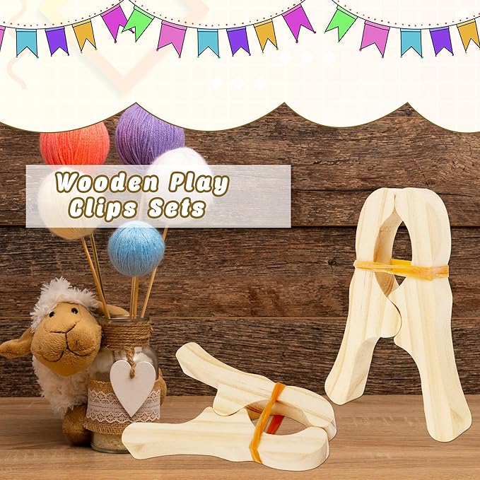 10 Pcs Wooden Game Clips Set Wood Play Clips Fort Building Clips Wooden Fort Clips Game Silk Clips for Kids School Playground Building Games