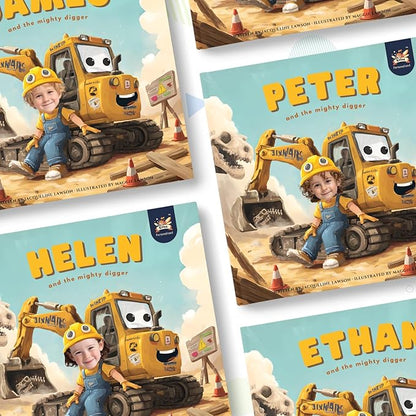 ELFINK Personalized Children Story Books - The Mighty Digger & Dinosaur Discovery - Customized Name & Photo - Baby Gifts - Children Bedtime Story (Soft Cover)
