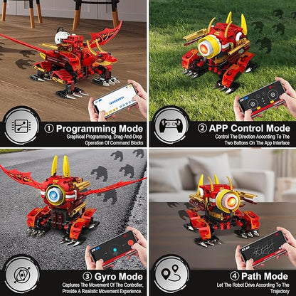 HOGOKIDS 5-in-1 Dragon Robot Building Toys with 6 Lighting Colors & 5 Light Effects - 354PCS Remote & App Control Robots Toy Set for Kids, RC Robot Building Toys Gifts for Teens Boys Girls Age 8-12