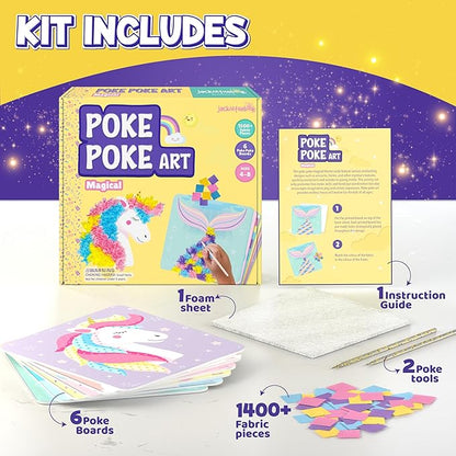 jackinthebox Poke Poke Art – Magical Theme, Mess-Free Fabric Art and Craft, Flower Pressing Kits, Gift for Kids, Girl Gifts, DIY Activity Boy Gift, Toys for Girls and Boys Ages 4 5 6 7 8