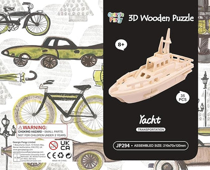 Georgie Porgy 3D Wooden Puzzles for Kids Toys Construction Woodcraft Kits DIY Model Puzzle Kits Birthday Gifts Pack of 2 (Civil Airplane Yacht)