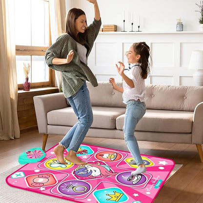 Unicorn Dance Mat, Dance Mixer Rhythm Step Play Mat, Pink Dance Pad with LED Lights, Adjustable Volume, Built-in Music, 5 Game Modes, Xmas B-Day Gifts for 3-12 Years Old Girls Toys
