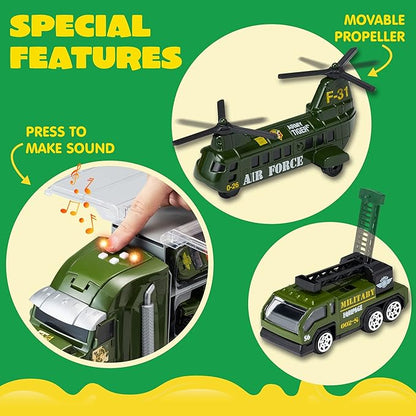JOYIN 25 in 1 Military Kids Truck Toys for Age 3+, Toddler Boy Toys, Army Men Tanks Set with Soldier Men, Mini Battle Cars in Carrier Truck with Lights and Sounds, Christmas Great Gifts for Grandkids