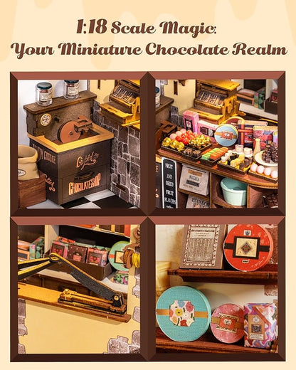 Rolife DIY Miniature House Kit Henry's Chocolate Shop 1:18 Scale Dollhouse Diorama, Tiny House Building Kit Crafts for Adults Home Decor Gift for Adults Him Her