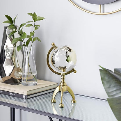 Deco 79 Aluminum Globe with Tripod Base, 5" x 5" x 13", Gold