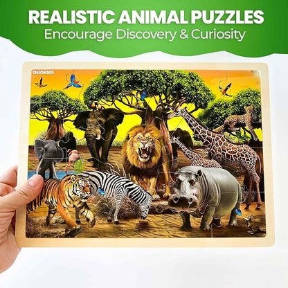 QUOKKA 4SET Puzzles for Kids Ages 4-6 - 48 Pcs Wooden Toddler Realistic Montessori Puzzles Ages 3-5 - Wild Animals Africa Ocean Farm Learning Games for Boys and Girls 4-8 Year Olds