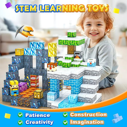 120PCS Large Magnetic Blocks-Build Mine Magnet World Ice & Sword Edition, Building Blocks Kids Toys STEM Sensory Toys for Ages 3-4 5-7 8-13, Gifts for 3 4 5 6 7 8 Year Old Boys Girls