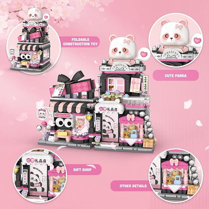 Street View Gift Shop Mini Building Blocks, MOC Creative Building Toys Cute Panda Animals Building Set for Girls 6-12, Simulation Architecture Construction Toy, Gift Idea for Kids Adults (938 PCS)