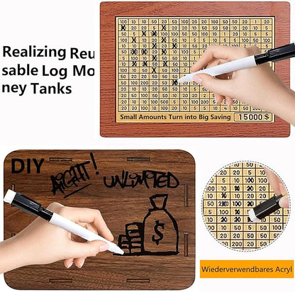 Cash Vault Wooden Savings Box 10000 5000 15000 3000 2000 1000 500 Cash Box with 2 Blank Savings Tracker, Official Save Box $10000 Brown